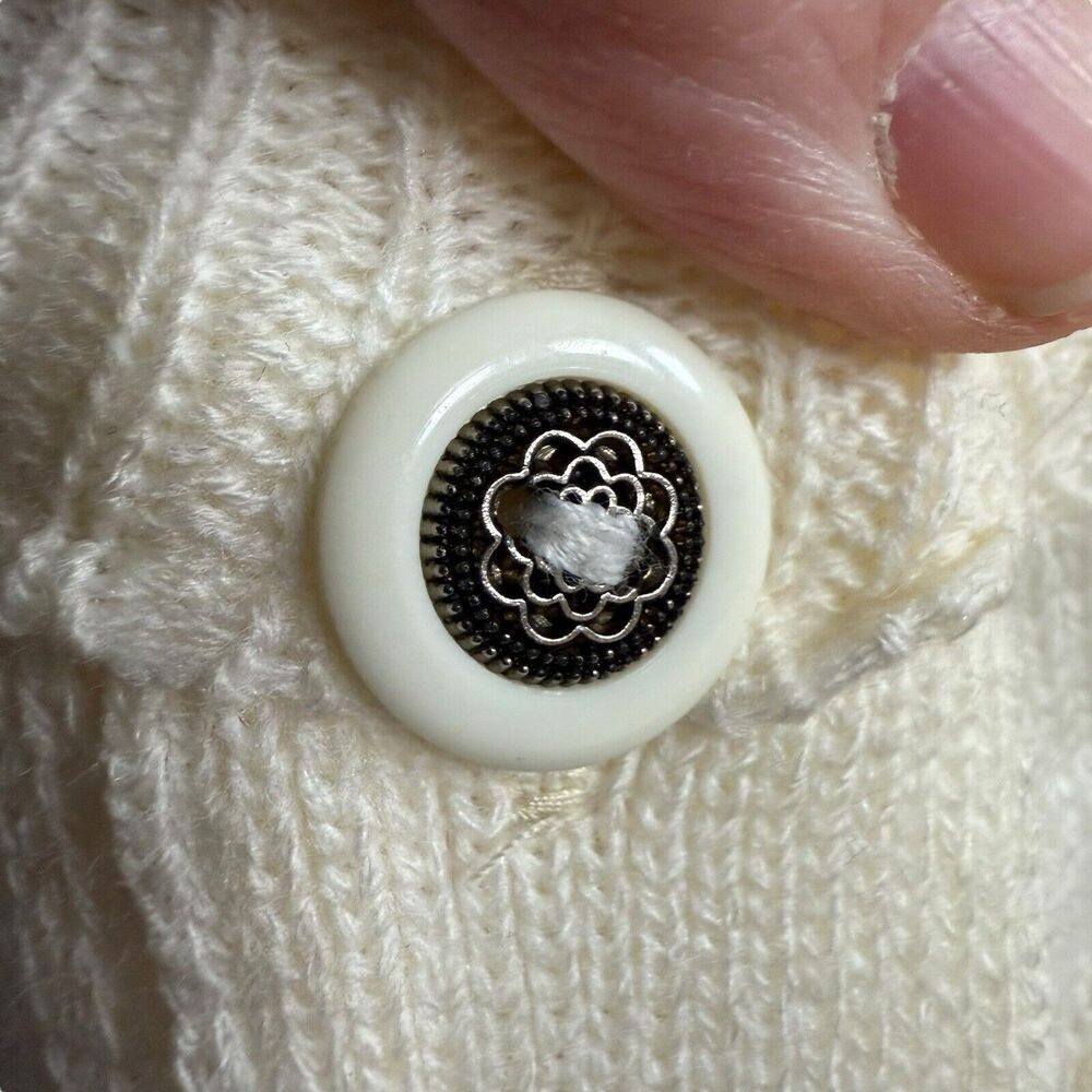 Vtg 60s Cardigan Women's Ivory Gold Pearl Beads Ornate Buttons Medium - Picture 4 of 8